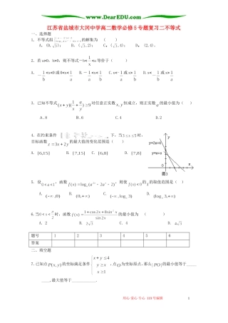 江苏省盐城市大冈中学高二数学必修5专题复习二不等式 苏教版