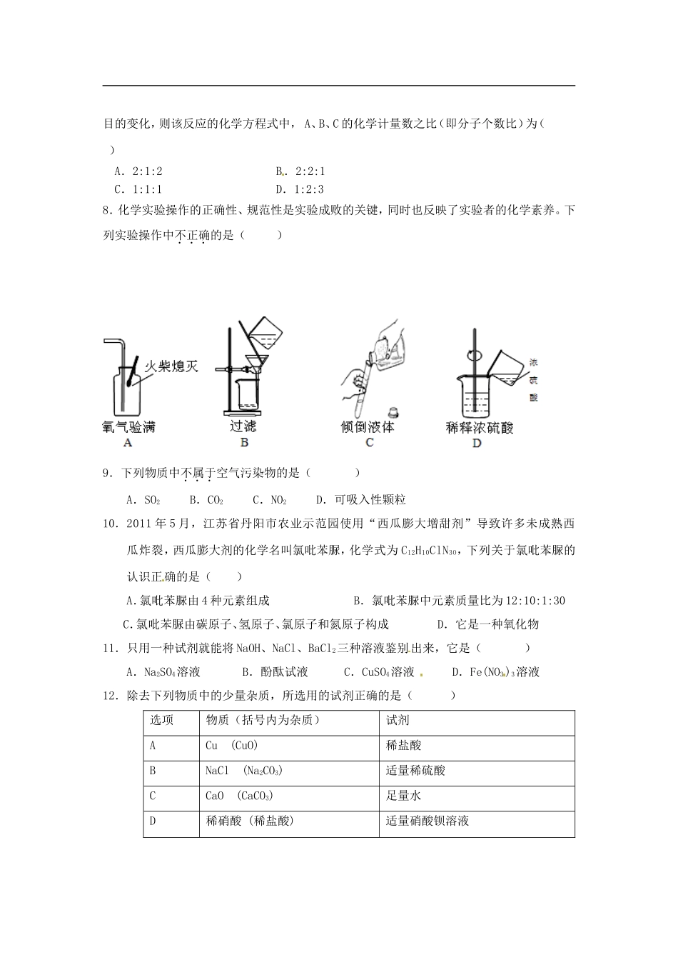 广东省珠海市紫荆中学2012届九年级化学第一次模拟考试试题-人教新课标版_第2页