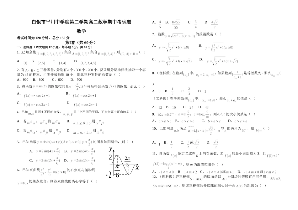 高二下期中数学试题_第1页