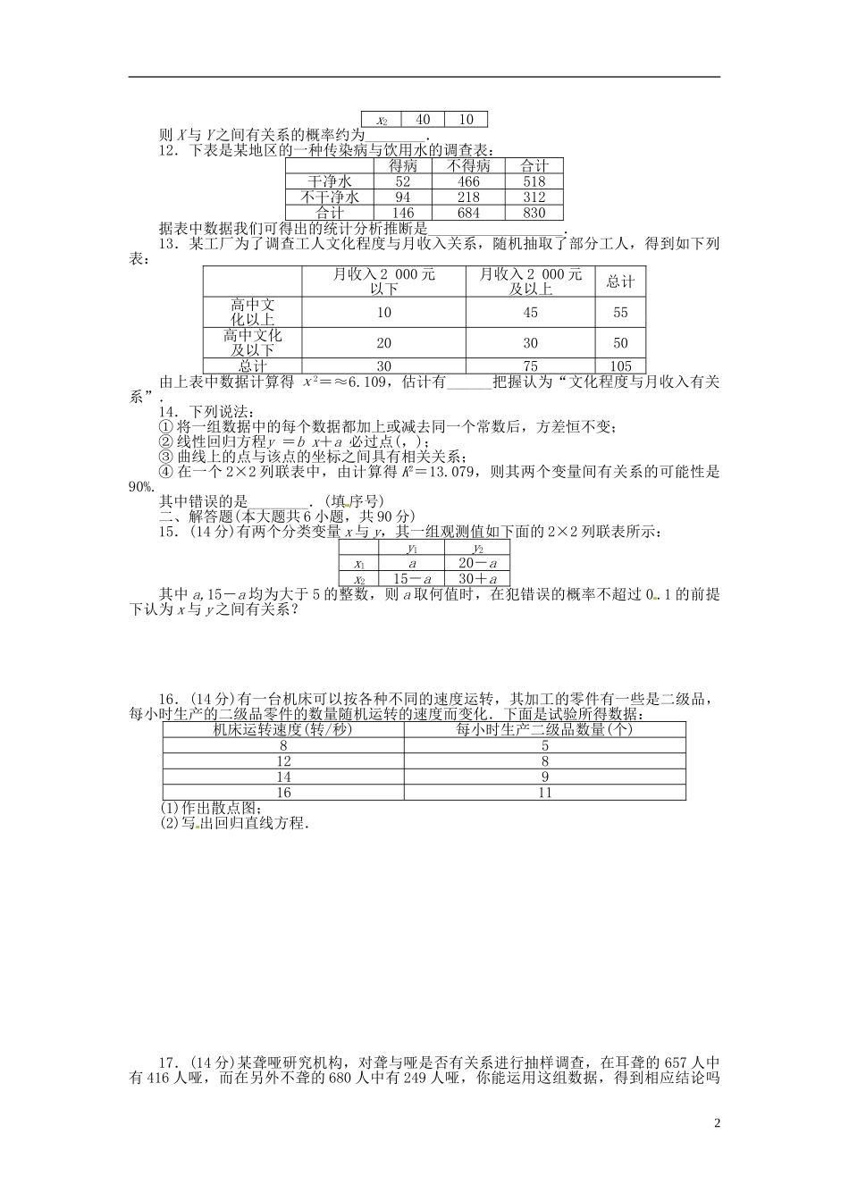 高中数学 第三章 统计案例章末检测（B）（含解析）苏教版选修2-3-苏教版高二选修2-3数学试题_第2页