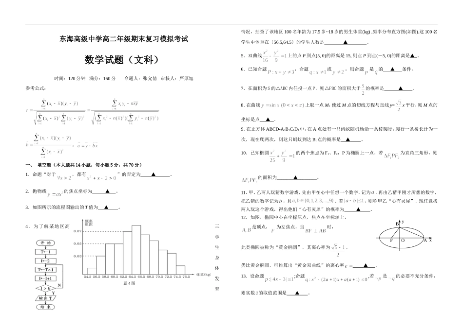江苏省东海高级中学高二年级期末复习模拟考试文科数学人教版必修五_第1页