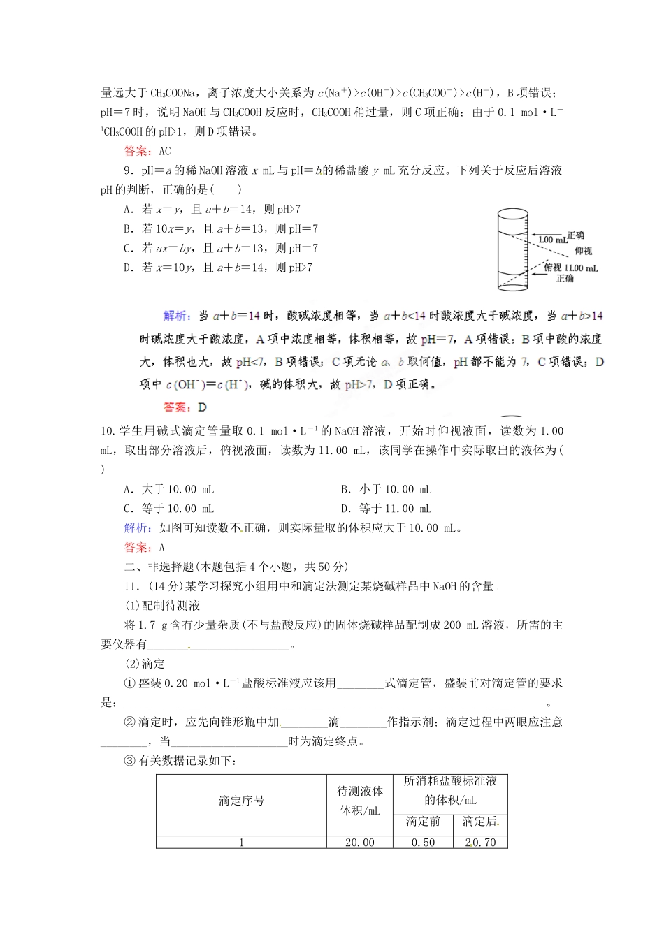 【优化指导】高考化学总复习 课时作业24 水的电 离和溶液的酸碱性 人教版_第3页