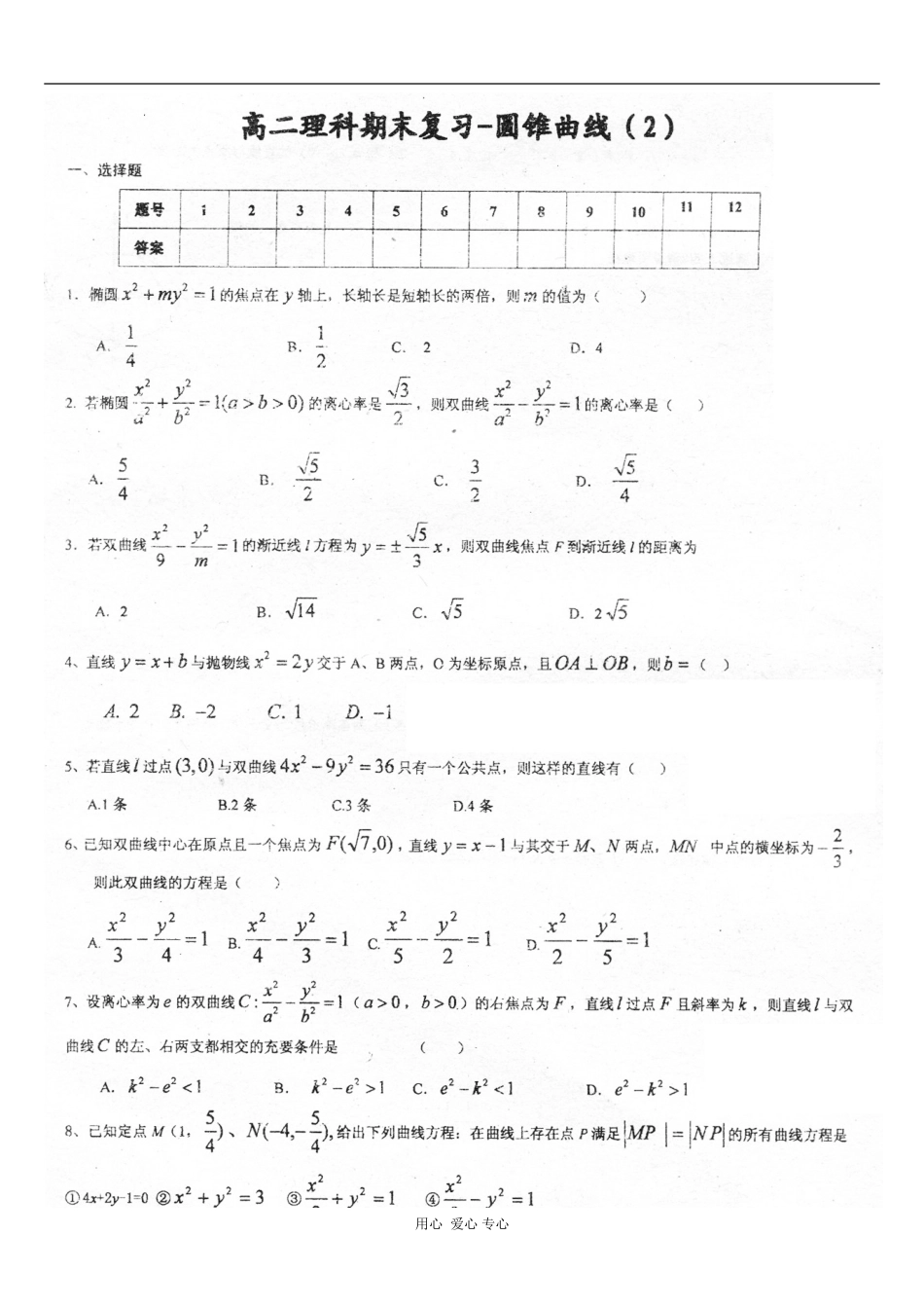 湖南省新课标高二数学专题：圆锥曲线(2)_第1页