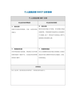 个人自我诊断SWOT分析表(王永国)