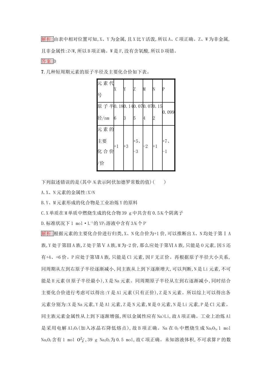 高中化学 课时训练6 元素周期表和元素周期律的应用 新人教版必修2-新人教版高一必修2化学试题_第3页