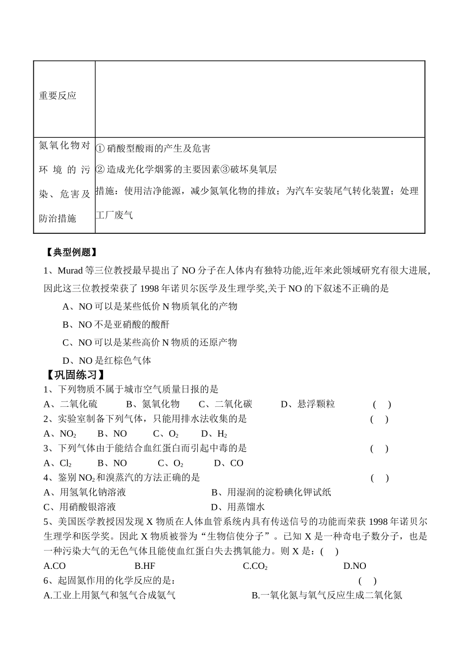 高一化学 生产生活中的含氮化合物必修1_第2页