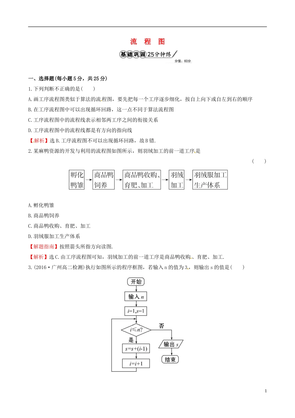 高中数学 第四章 框图 4.1 流程图课时提升作业1 新人教A版选修1-2-新人教A版高二选修1-2数学试题_第1页