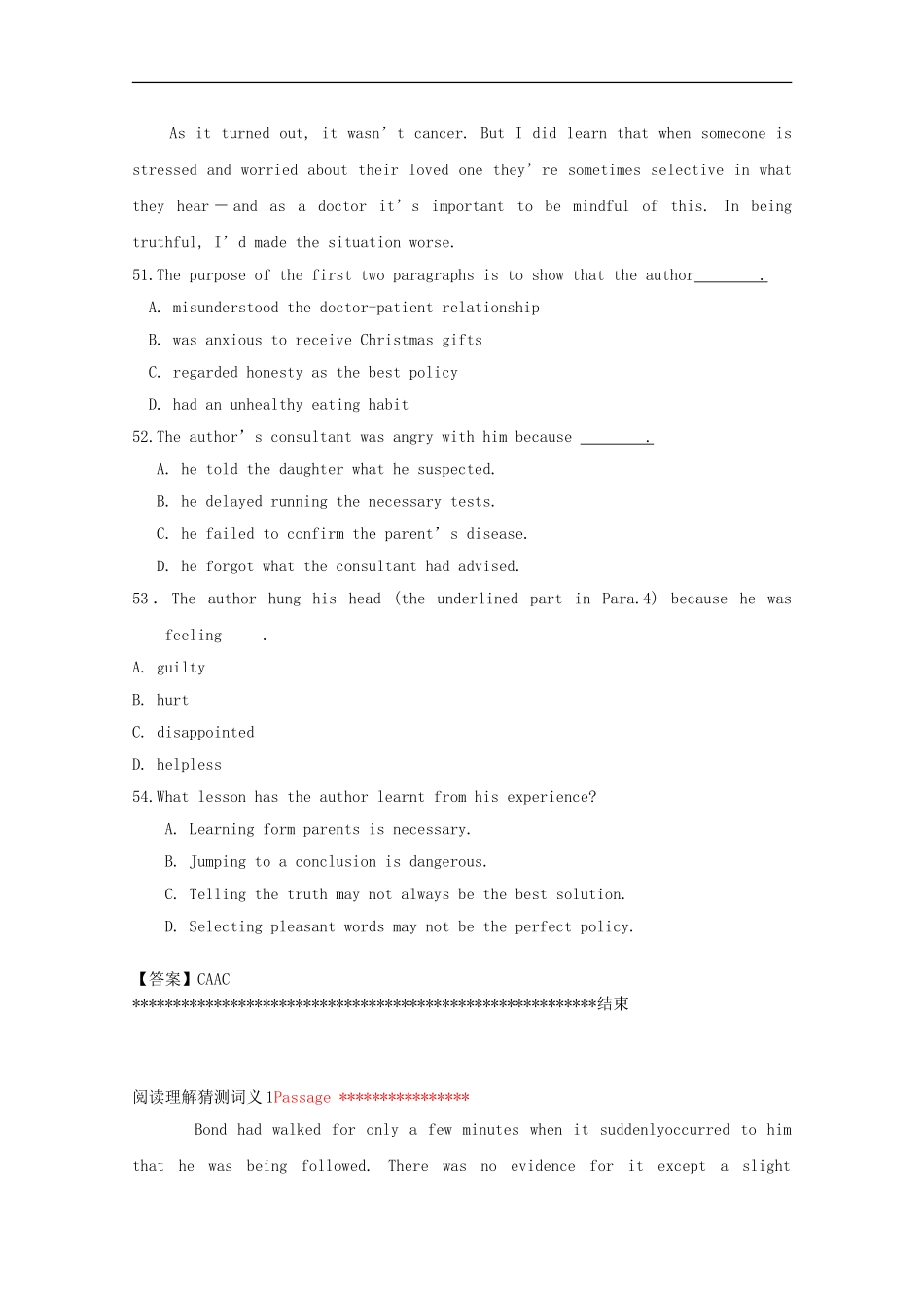 广西南宁市2014高考英语一轮-阅读理解暑假训练题(3)_第2页
