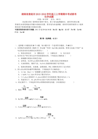 湖南省娄底市高三化学上学期期中联考试题-人教版高三全册化学试题