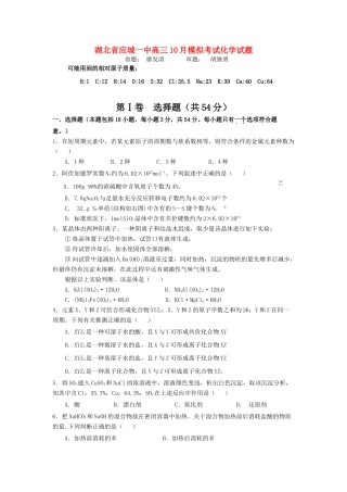 湖北省应城一中高三化学10月模拟考试试题