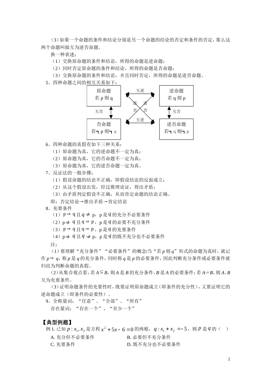 高二数学 第一章 常用逻辑用语复习 理 人教实验B版选修2－1_第2页