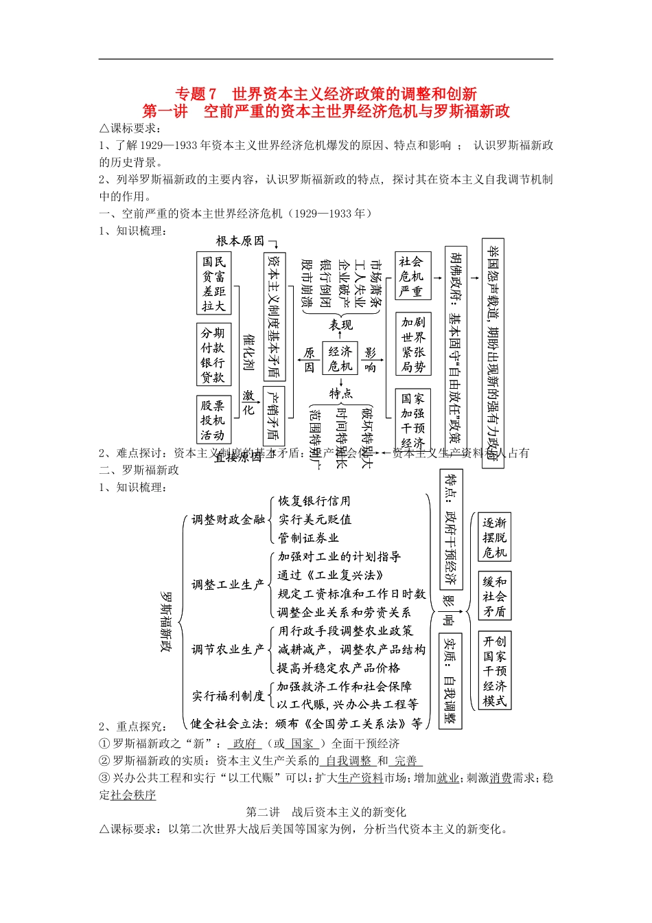 广东省深圳市皇御苑学校2013届高考历史一轮复习学案-专题7--世界资本主义经济政策的调整和创新-_第1页