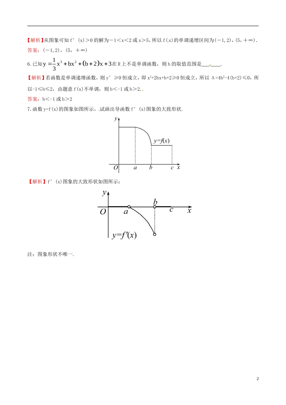 高中数学 第一章 导数及其应用 1.3 导数在研究函数中的应用 1.3.1 函数的单调性与导数课时达标训练 新人教A版选修2-2-新人教A版高二选修2-2数学试题_第2页