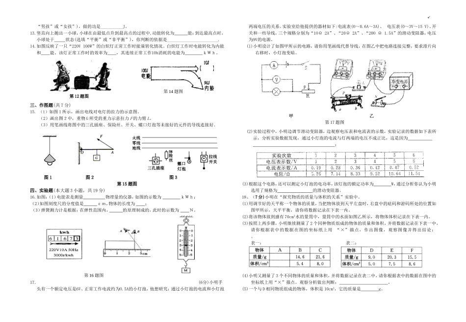 广东省韶关一中实验学校九年级物理3月月考试题苏教版_第2页