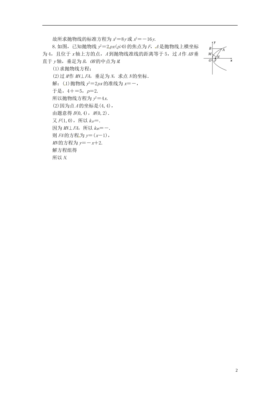 【三维设计】高中数学-第二章-§2-2.1-抛物线及其标准方程应用创新演练-北师大版选修1-1_第2页