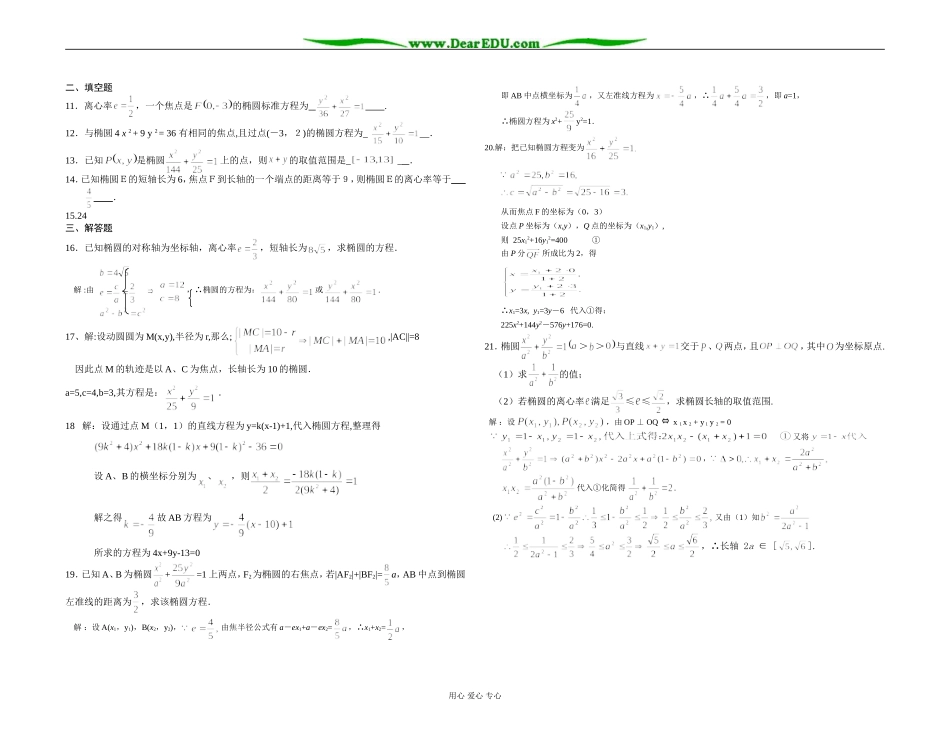 湖北省天门市岳口高中高二数学椭圆测试_第2页