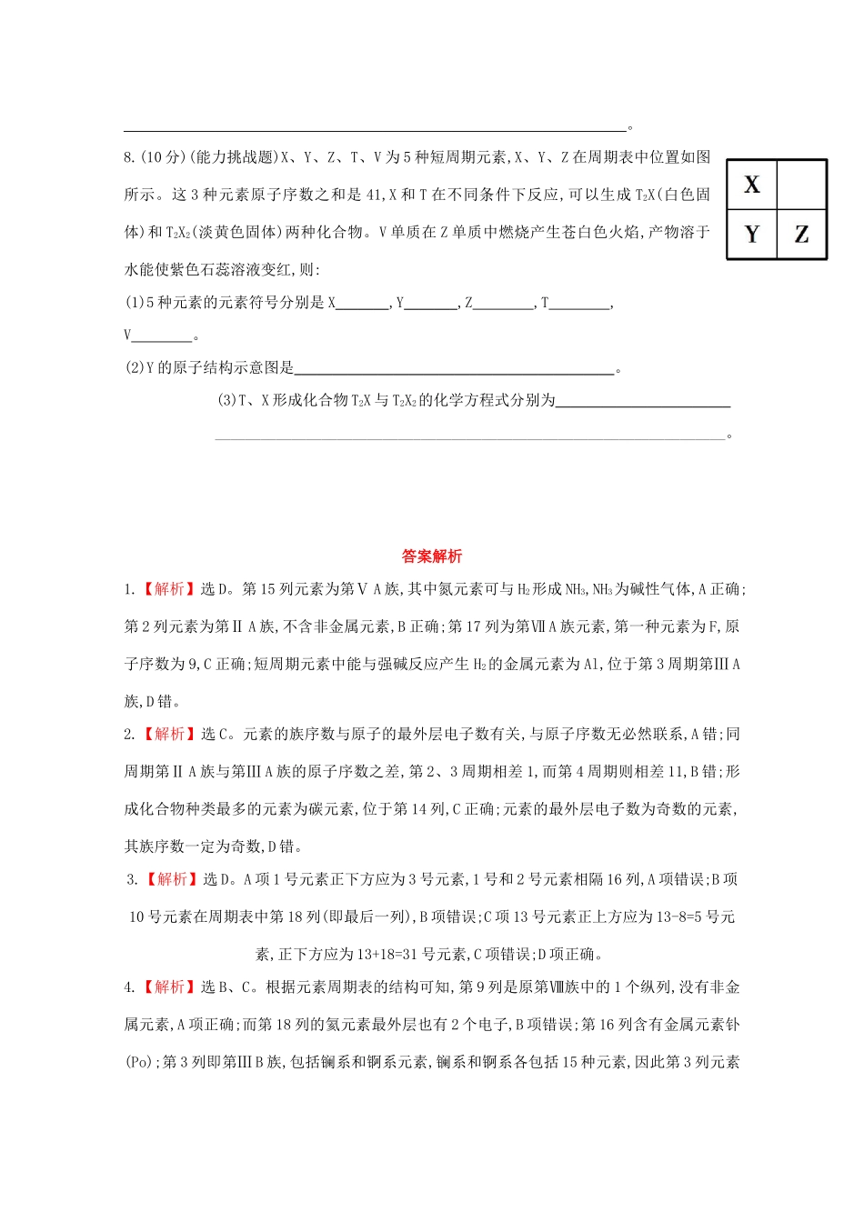 【课时讲练通】高中化学 1.1.1元素周期表课时提升卷 新人教版必修2_第3页