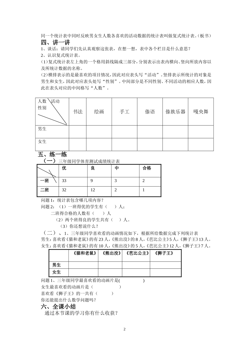 人教2011版小学数学三年级3、复式统计表_第2页