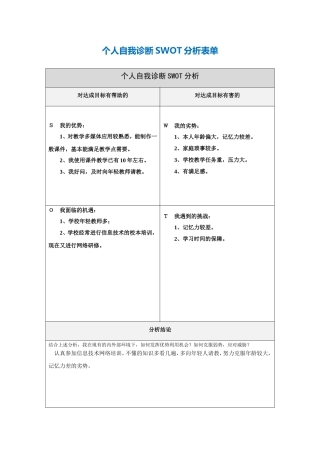 肖礼祥：个人自我诊断SWOT分析表