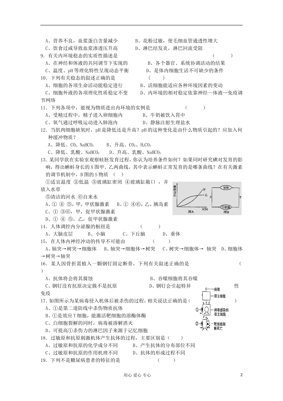 【三步曲】高考生物第一轮复习-第九单元-植物激素调节-第十单元-动物和人的生命活动调节过关练习6_第2页