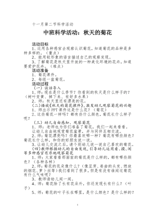 中班科学活动：秋天的菊花