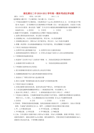 湖北省黄石二中10-11学年高一化学上学期期末考试
