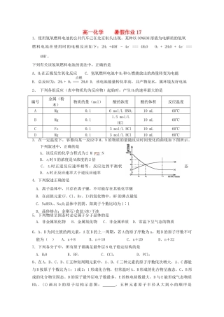 高一化学七月暑假作业17-人教版高一全册化学试题