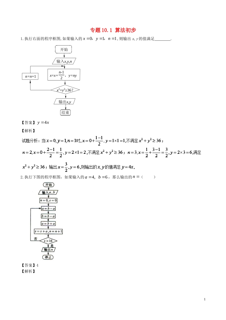 （江苏版）高考数学一轮复习 专题10.1 算法初步（测）-人教版高三全册数学试题_第1页