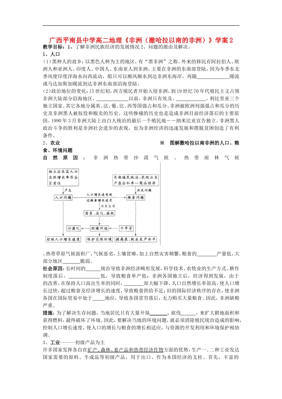 广西平南县中学高二地理《非洲(撤哈拉以南的非洲)》学案2-新人教版_第1页