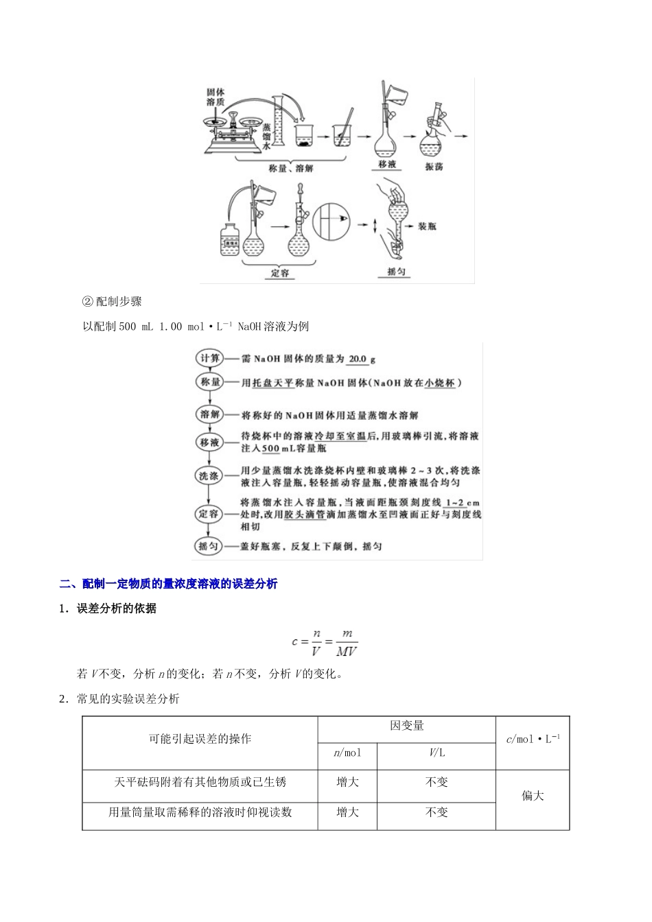 备战高考化学 考点一遍过03 物质的量浓度及溶液的配制（含解析）-人教版高三全册化学试题_第3页
