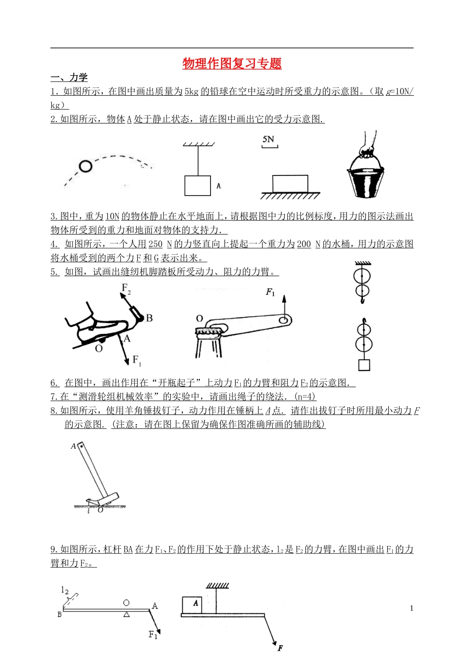 中考物理作图题专项试题人教新课标版_第1页