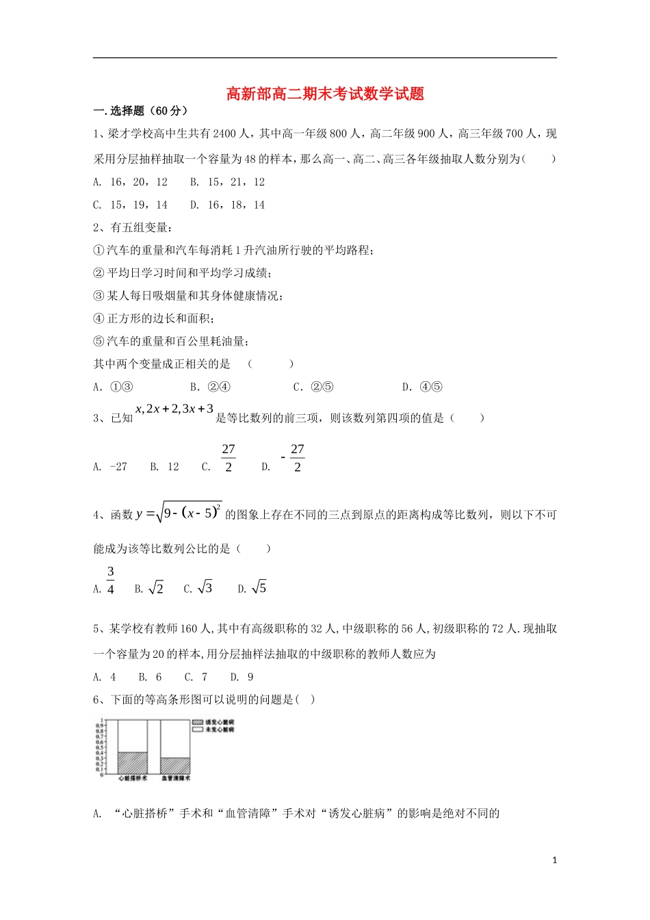 陕西省黄陵县高二数学上学期期末考试试题（高新部）-人教版高二全册数学试题_第1页