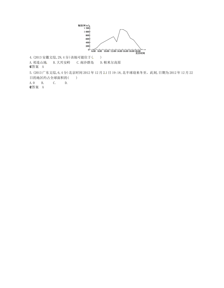 【5年高考3年模拟】(新课标专用)2014全国高考地理-试题分类汇编-第二单元-第二节-地球自转运动_第2页