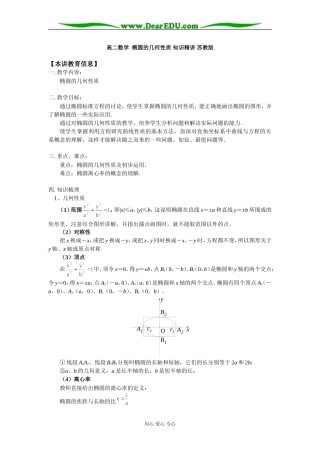 高二数学 椭圆的几何性质 知识精讲 苏教版
