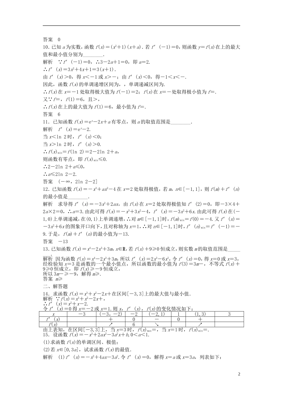 高中数学 3.3用导数研究函数的最值检测题 新人教版选修1-1-新人教版高二选修1-1数学试题_第2页