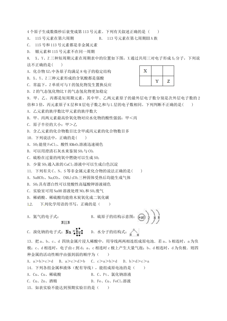 江西省上高县高一化学4月（第六次）月考试题-人教版高一全册化学试题_第2页