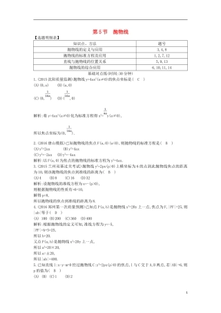 （普通班）高三数学一轮复习 第九篇 平面解析几何 第5节 抛物线基础对点练 理-人教版高三全册数学试题
