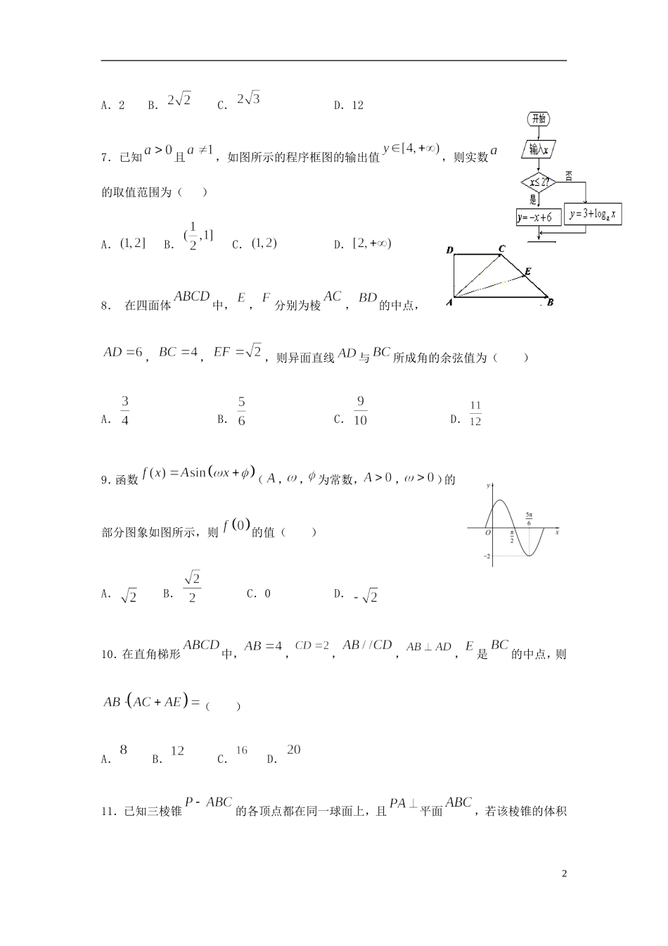 高二数学10月月考试题（无答案）-人教版高二全册数学试题_第2页