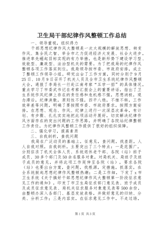 卫生局干部纪律作风整顿工作总结 