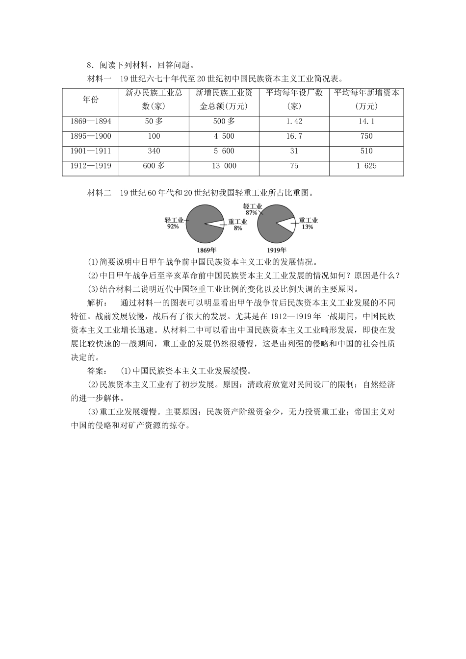 高中历史 专题2 近代中国资本主义的曲折发展 2.2 民国时期民族工业的曲折发展课时作业 人民版必修2-人民版高一必修2历史试题_第3页