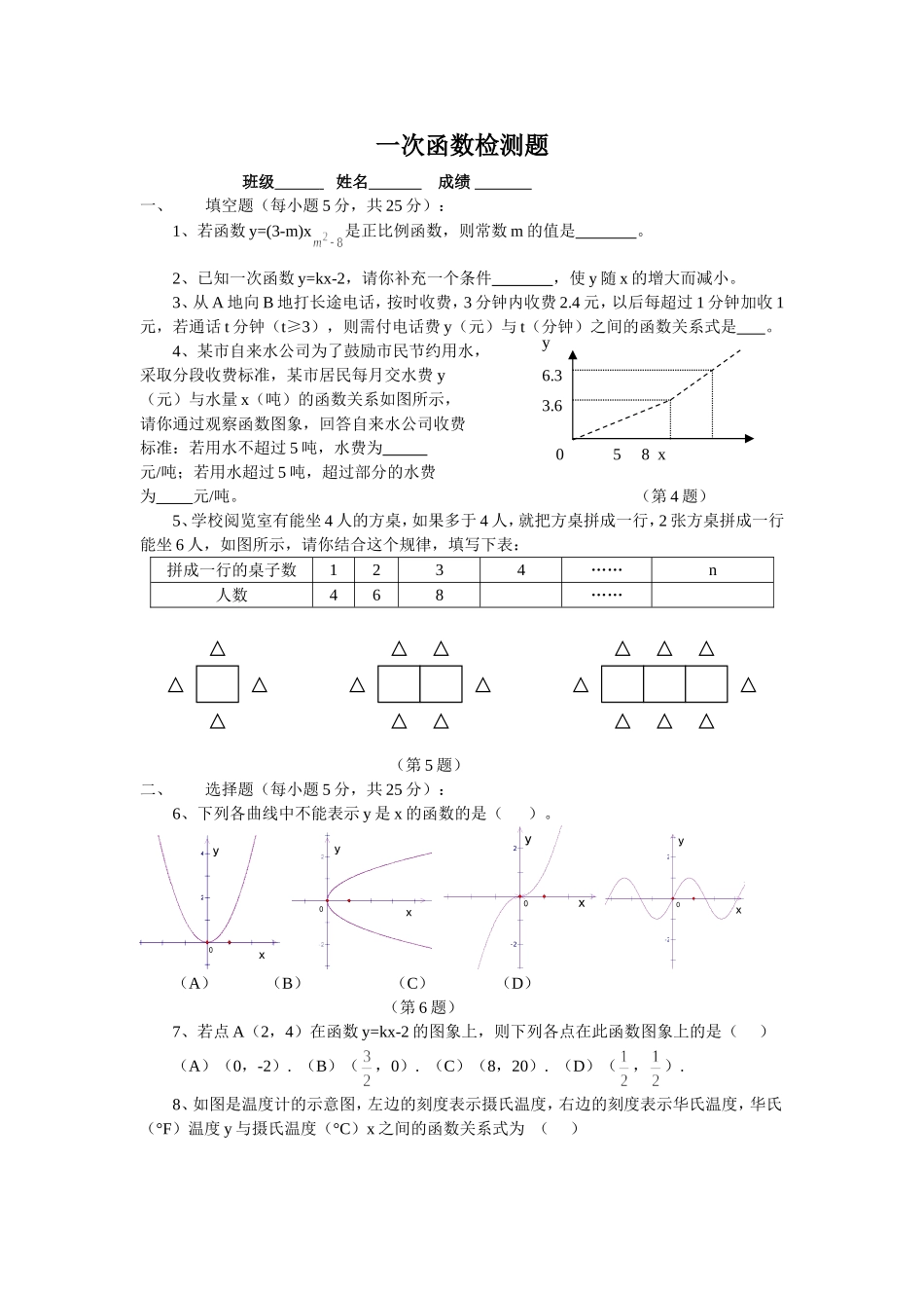 教师用书《一次函数》测试题(录)_第1页