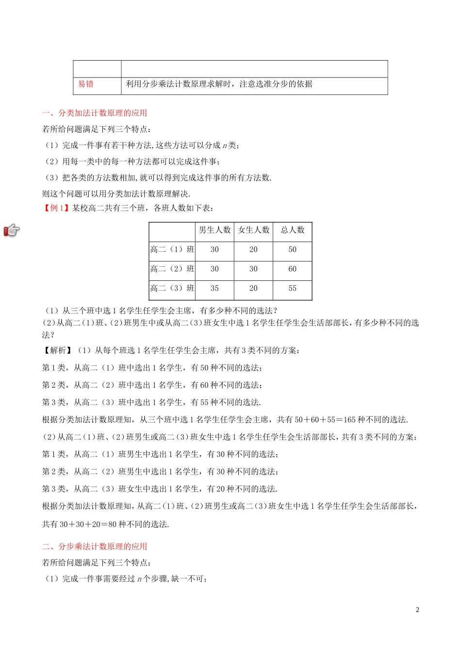 高中数学 第一章 计数原理 1.1 分类加法计数原理与分步乘法计数原理课时训练 理 新人教A版选修2-3-新人教A版高二选修2-3数学试题_第2页