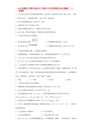 山东省滕州市夏庄镇高三化学寒假作业自测题（二）-人教版高三全册化学试题