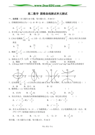 高二数学 圆锥曲线测试单元测试