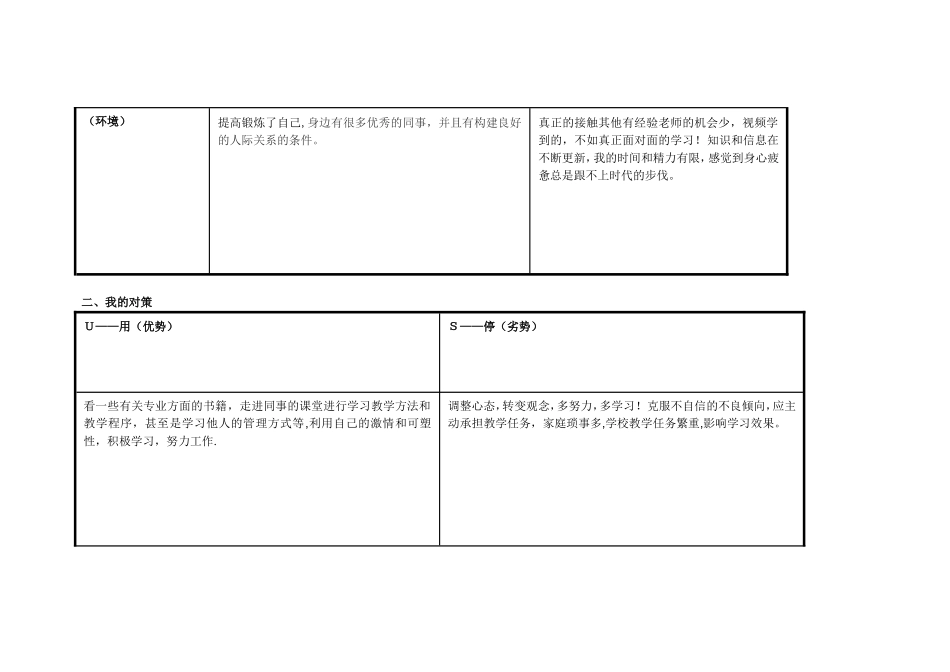 王芳个人自我诊断SWOT分析表_第2页
