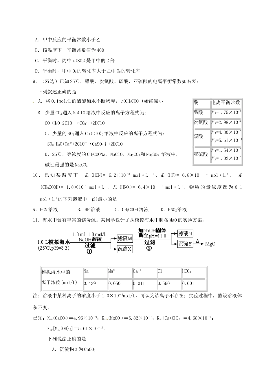 河北省石家庄市高考化学一轮复习训练 平衡常数-人教版高三全册化学试题_第3页