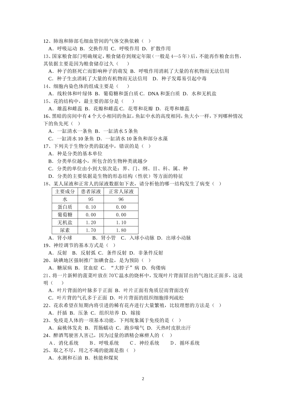 生物会考模拟练习卷_第2页