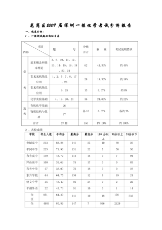 广东省龙岗区教研室对深圳一模化学试卷及学生答题情况的报告