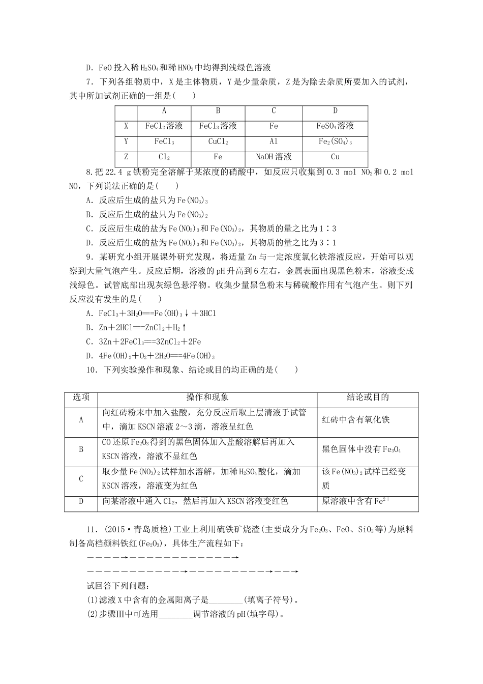 广东省高考化学一轮复习 课时跟踪检测（三）铁及其化合物-人教版高三全册化学试题_第2页