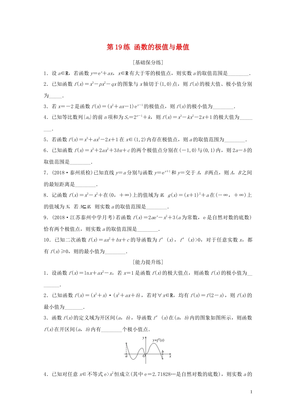 （江苏专用）高考数学一轮复习 加练半小时 专题3 导数及其应用 第19练 函数的极值与最值 理（含解析）-人教版高三全册数学试题_第1页